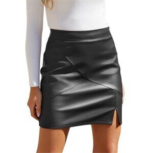 Womens Faux Leather Mini Skirt High Waisted Bodycon Pencil With Shorts